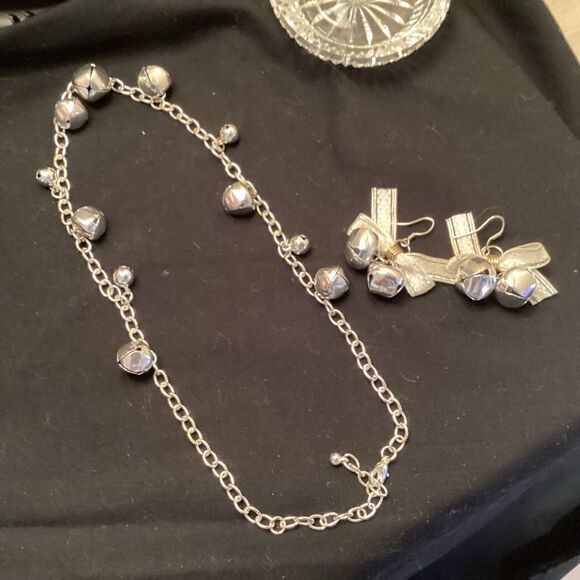 Silvertone Jingle Bell Necklace and Earrings - Picture 7 of 7